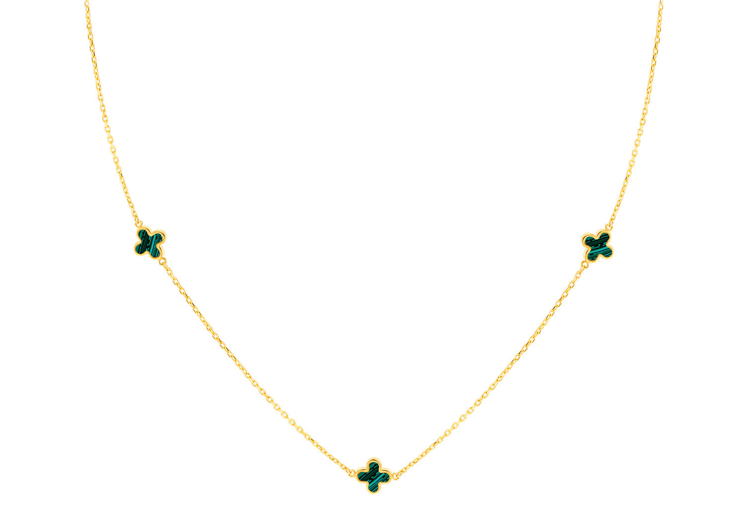 9ct Yellow Gold 3 Malachite Petal Necklace 40-42.5 cm