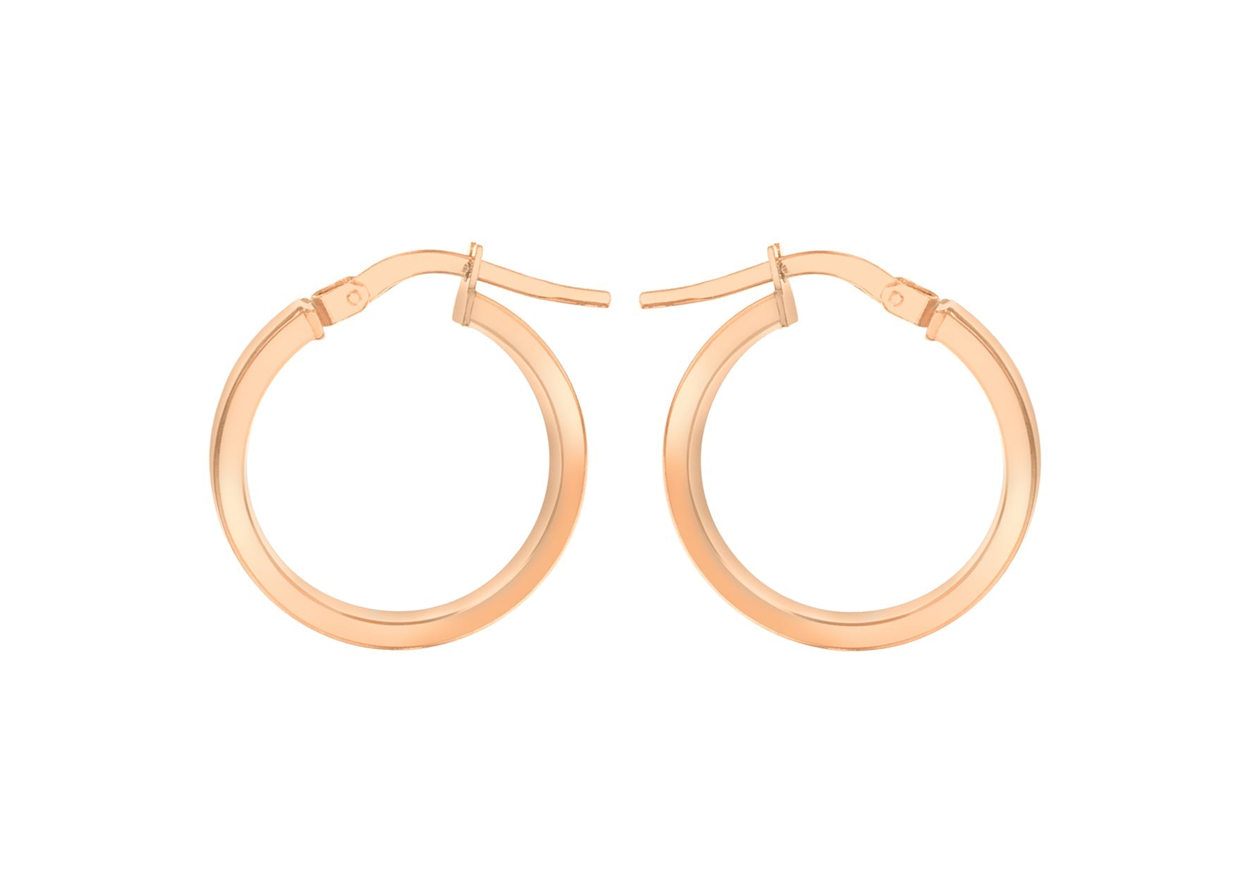 9ct Rose Gold 3mm Rectangular-Tube 15mm Hoop Creole Earrings