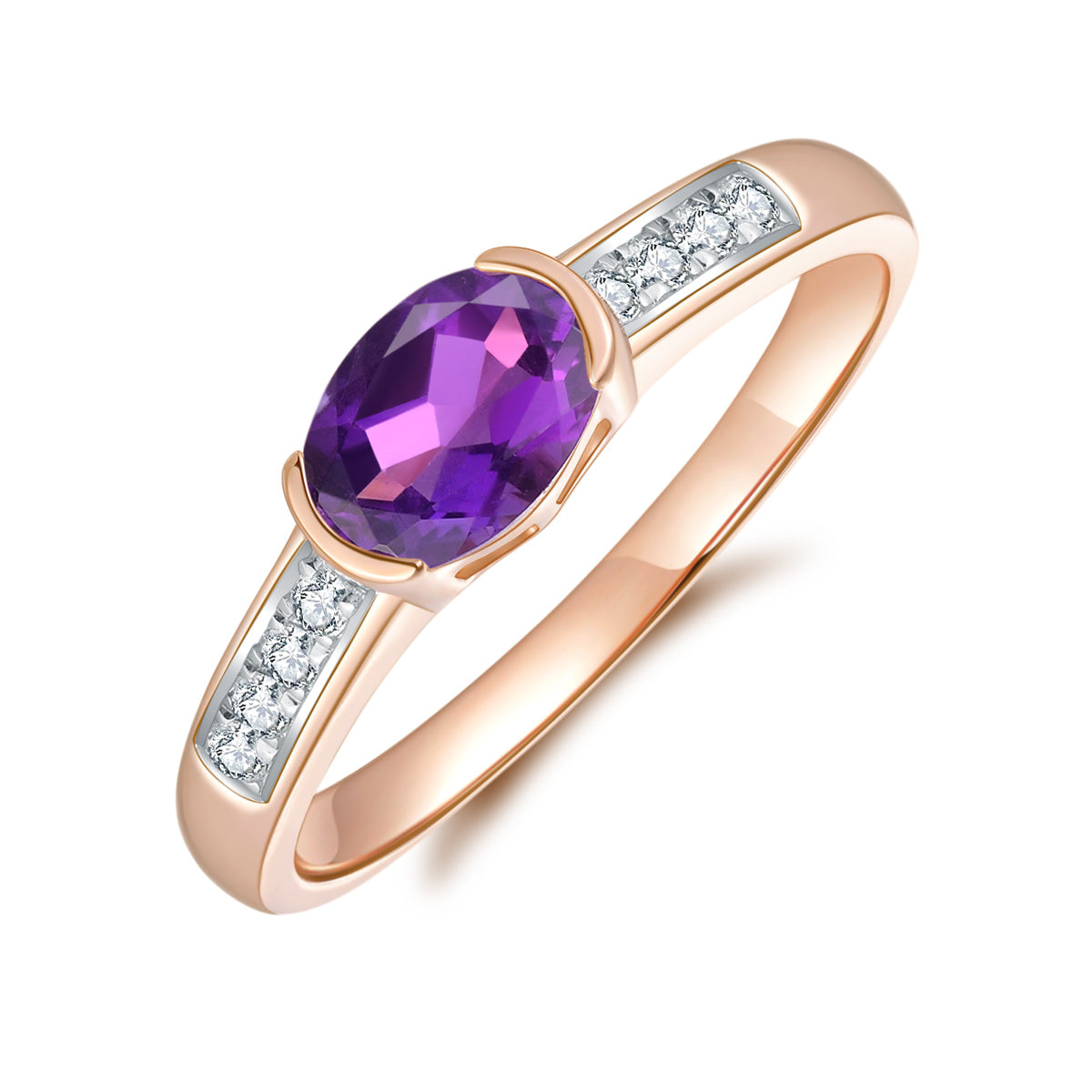 9ct Rose Gold Amethyst & Diamond Ring