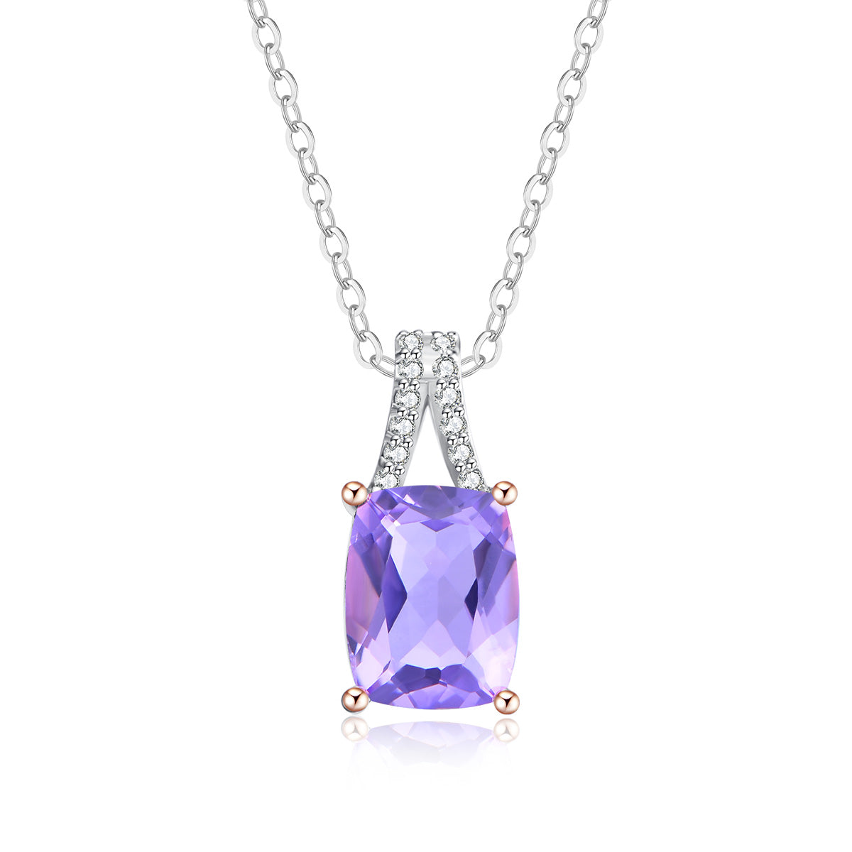 9ct Rose Gold Pink Amethyst & Diamond Pendant