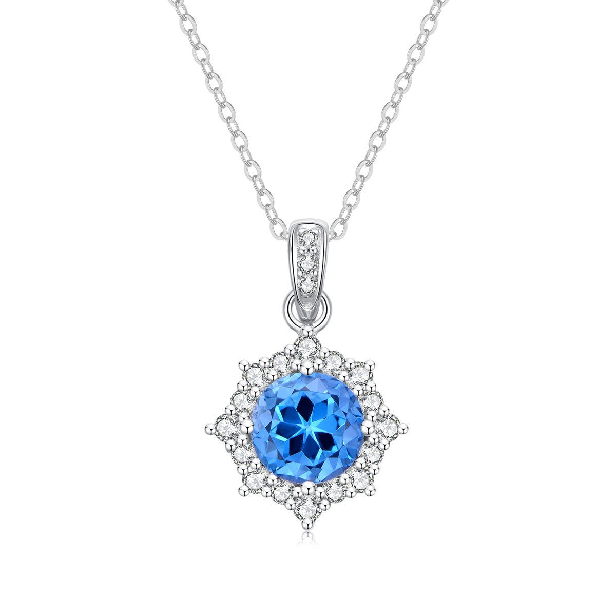 9ct White Gold London Blue Topaz & Diamond Pendant