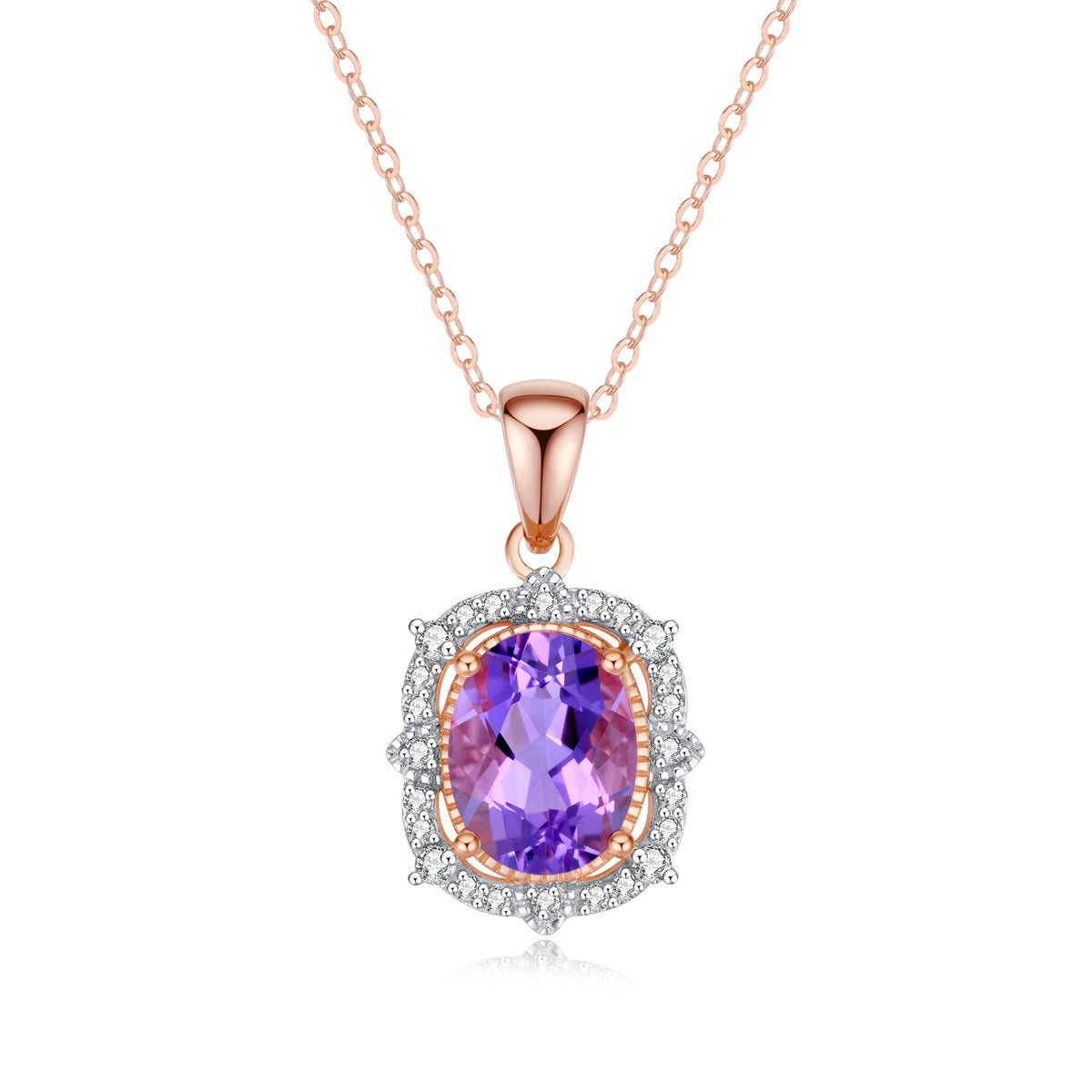 9ct Rose Gold Pink Amethyst & Diamond Pendant