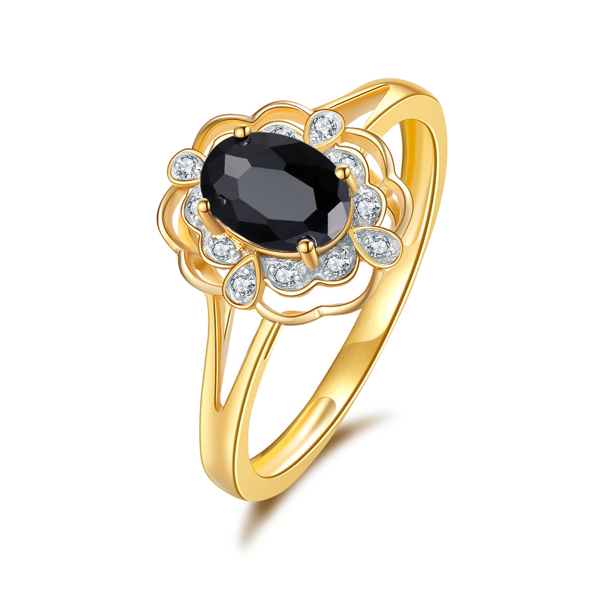 9ct Yellow Gold Black Sapphire & Diamond Ring