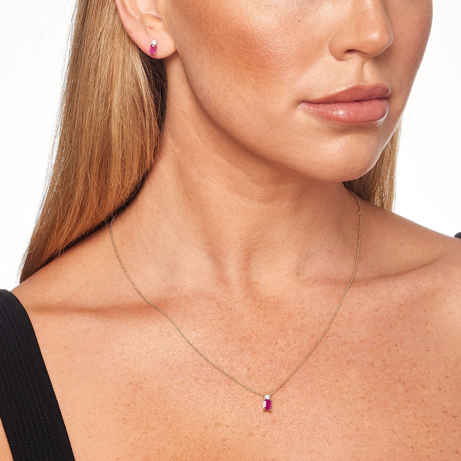 Diamond and Ruby Necklace with 0.02ct Diamonds in 9ct Yellow Gold