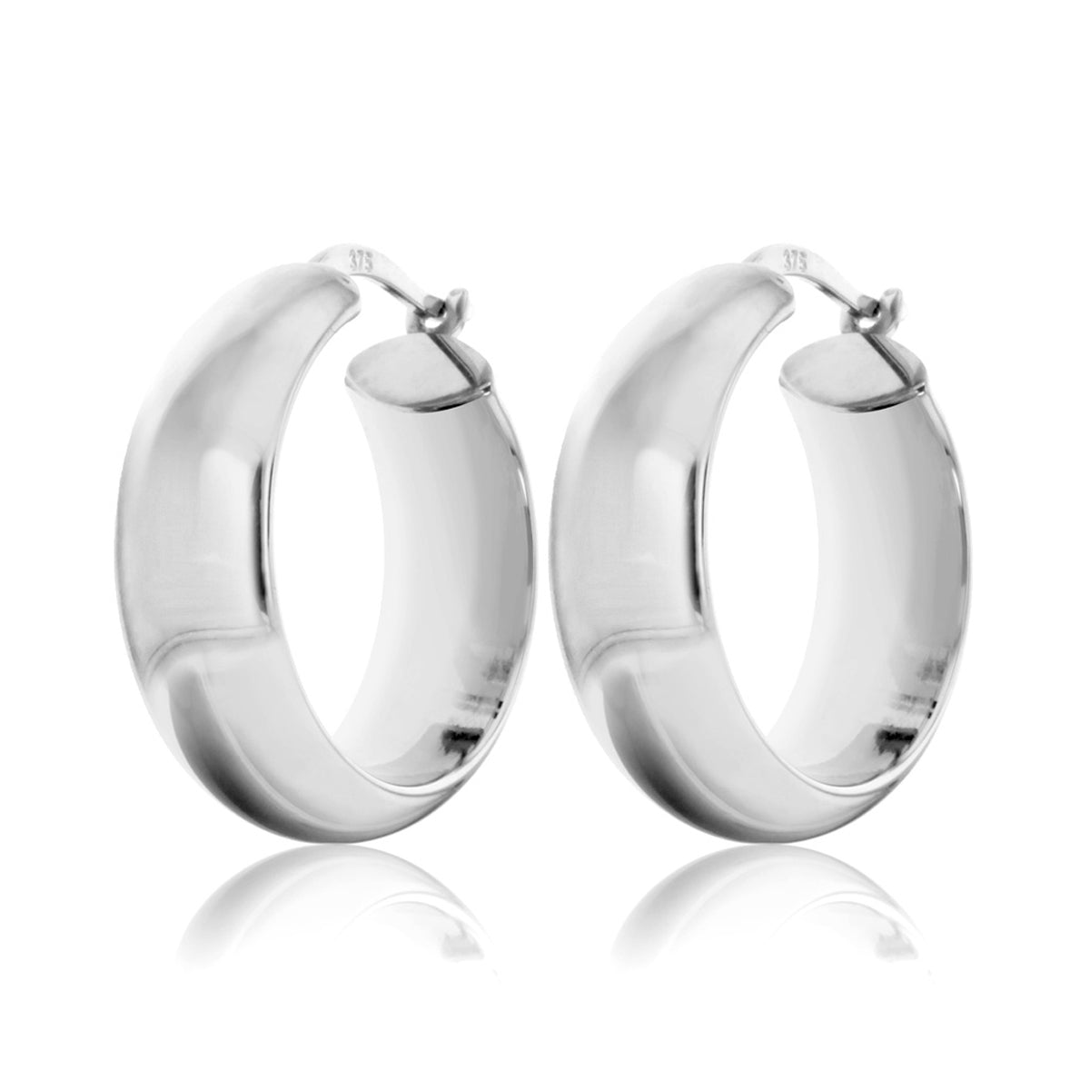 9ct White Gold Thick Hoop Earrings