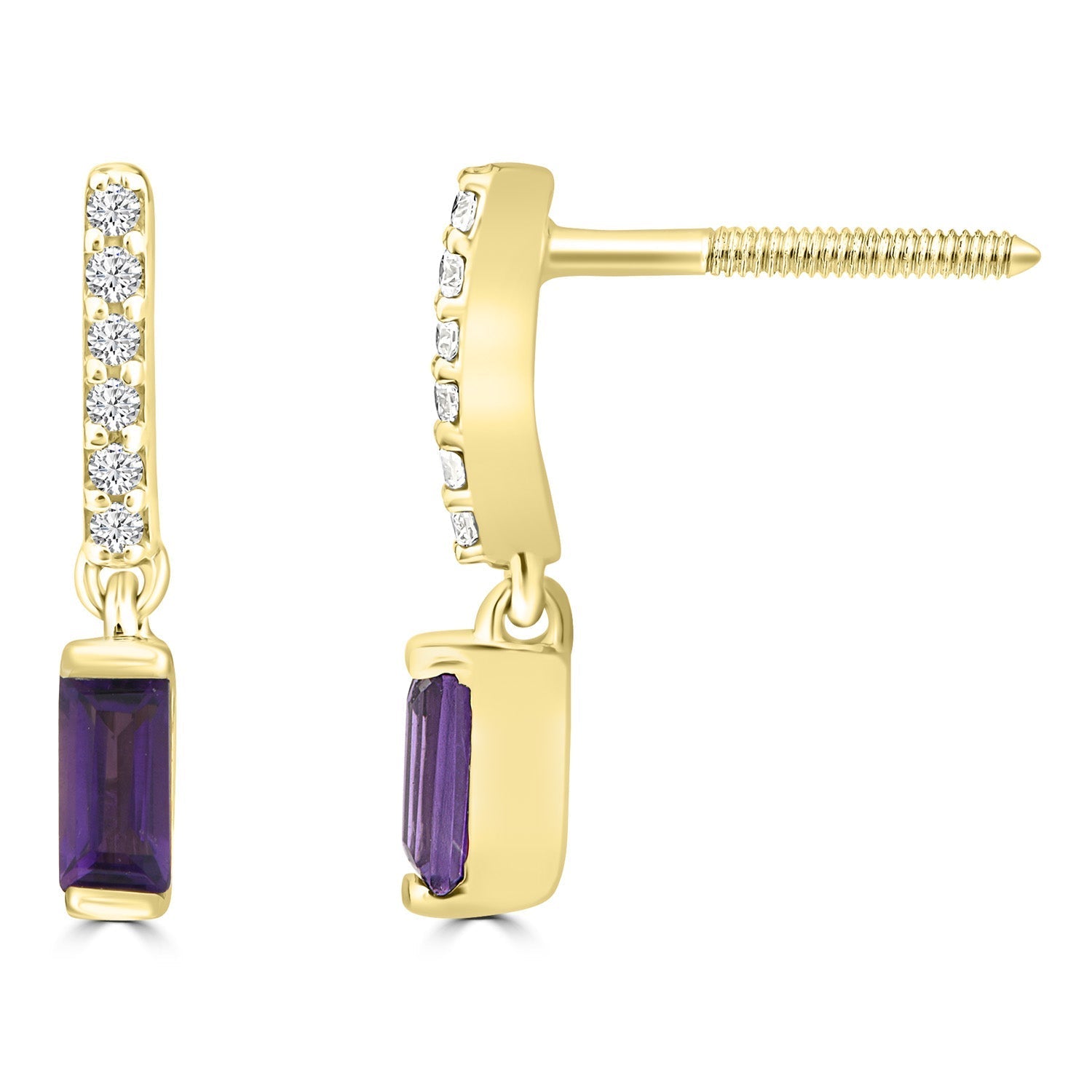 0.05ct HI I1 Diamond & Amethyst Earrings in 9ct Yellow Gold