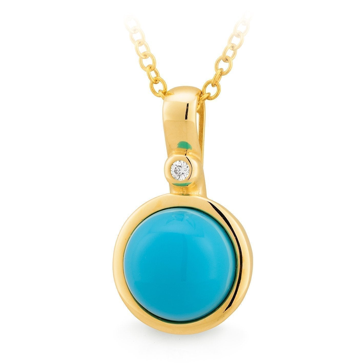 2.05ct Turquoise & Diamond Bezel Set Pendant in 9ct Yellow Gold