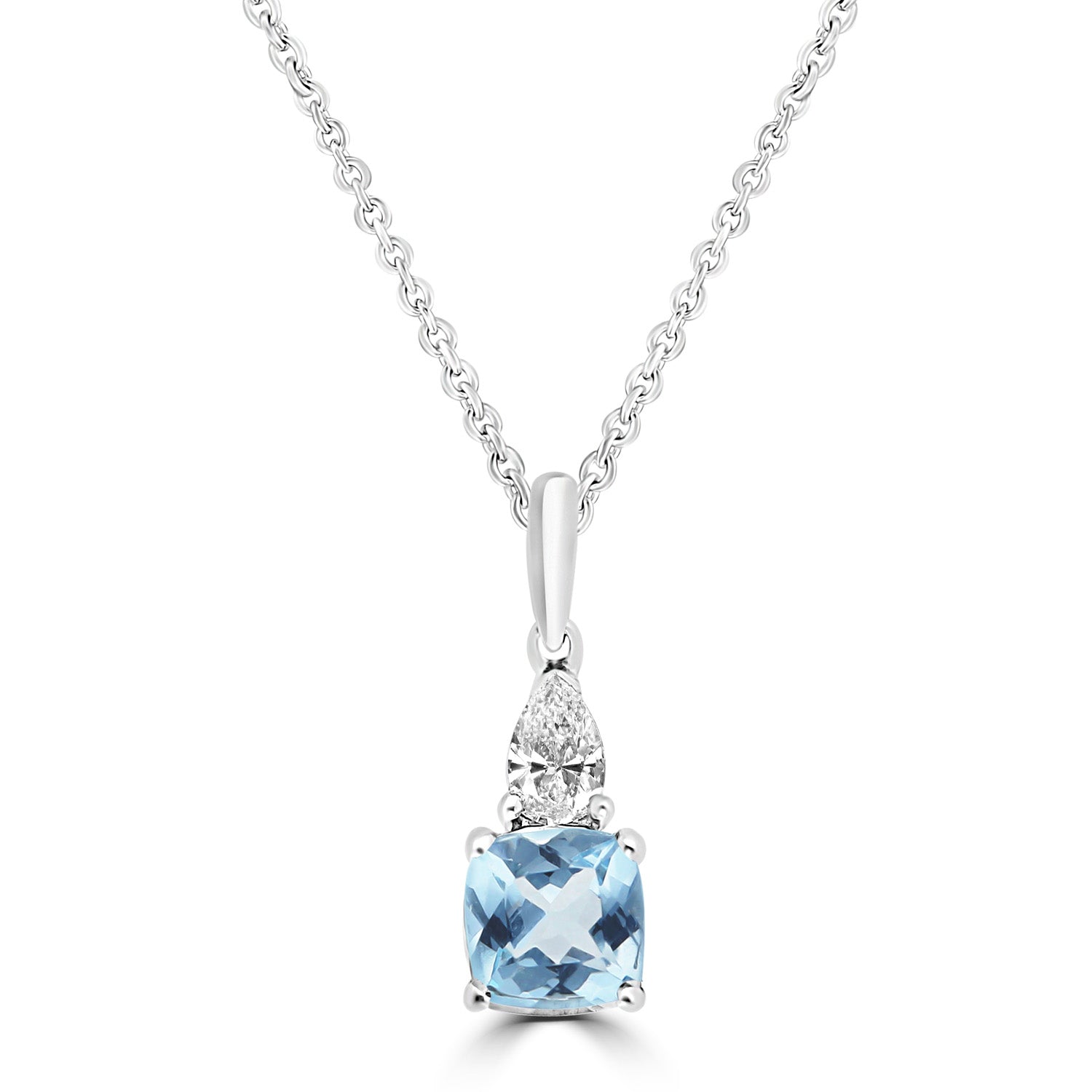 0.10ct HI I1 Diamond & Aqua Necklace 40-45cm in 9ct White Gold