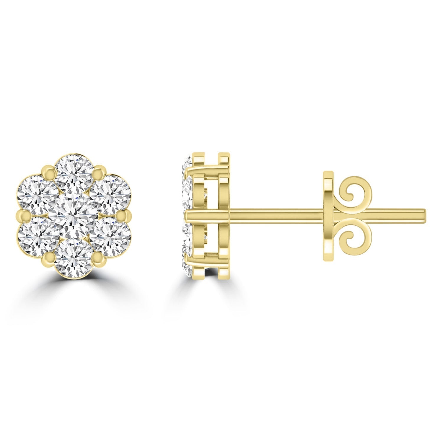 Cluster Stud Diamond Earrings with 0.33ct Diamonds in 9ct Yellow Gold